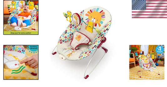 Portable Baby Bouncer with Soothing Vibrations & Toy Bar - Playful Pinwheels