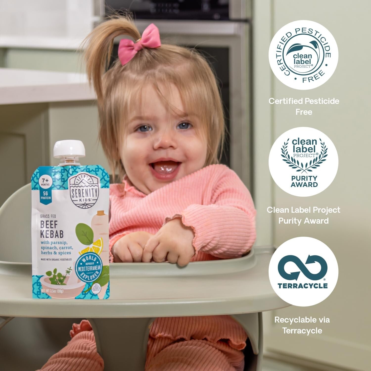 Flavorful 7+ Months Organic Baby Food Pouches - Beef Kebab & Veggies, 12 Pack