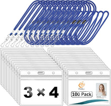 Load image into Gallery viewer, Clear Horizontal Name Tag Holders with Comfort Breakaway Lanyards – 100 Pack