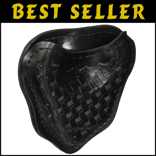 Open Top Handcuff Case for Duty Belt - Durable Black Leather Utility Holder