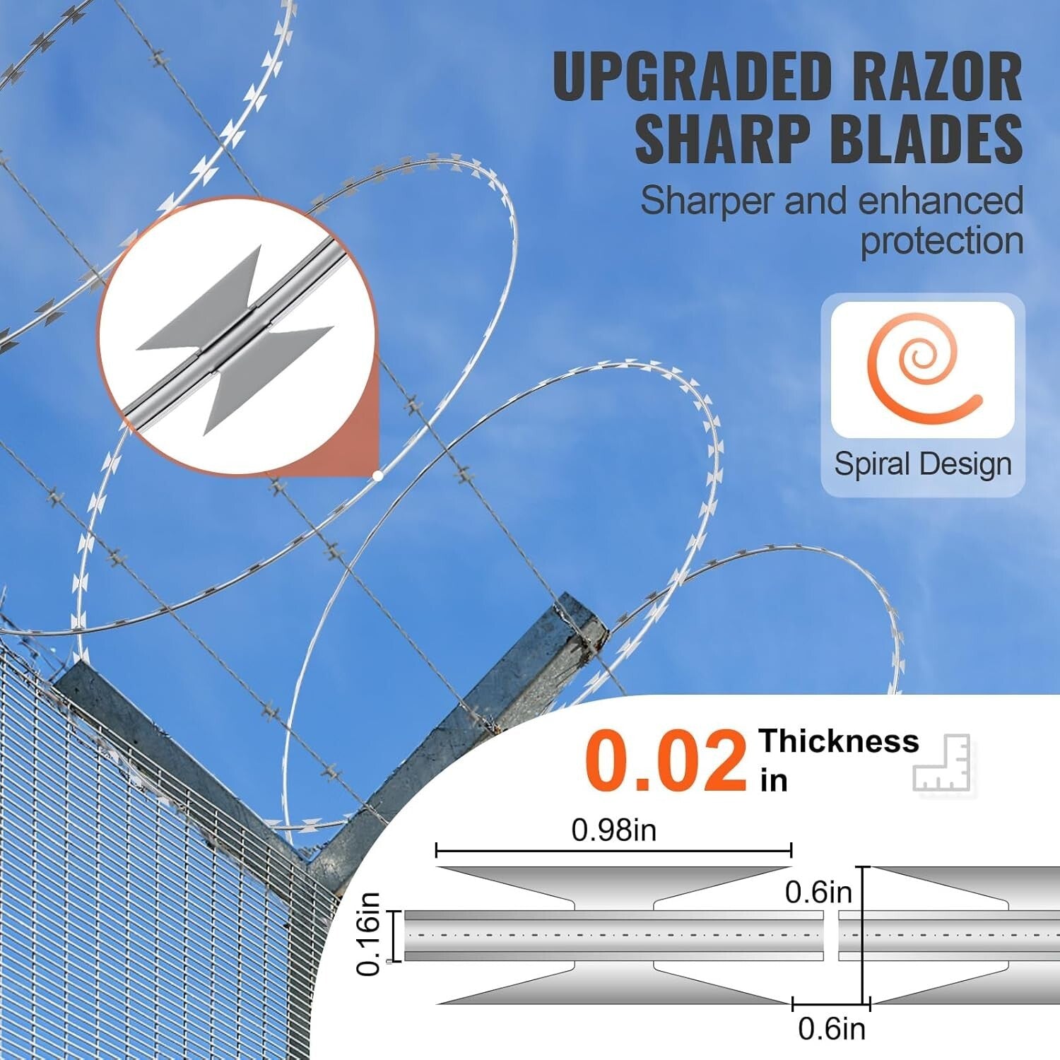 Rust-Proof 49ft Razor Wire Rolls - Sharp Blades for Effective Garden Security