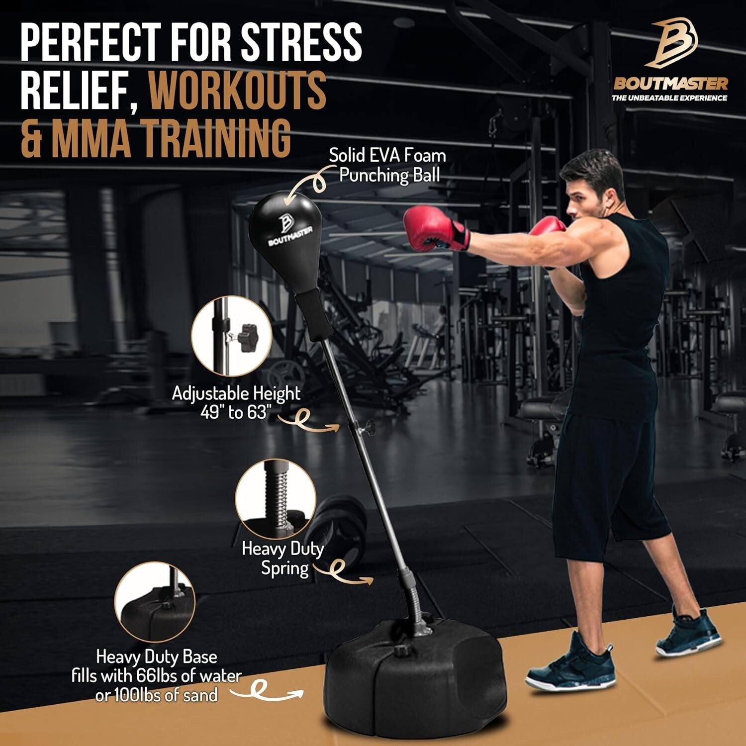 Durable Black Punching Bag with Stand - Adjustable for Ultimate Fitness Sessions