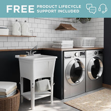 Load image into Gallery viewer, 24" D x 24" W Deep Utility Sink with Pull-Out Faucet &amp; Integrated Scrub Board