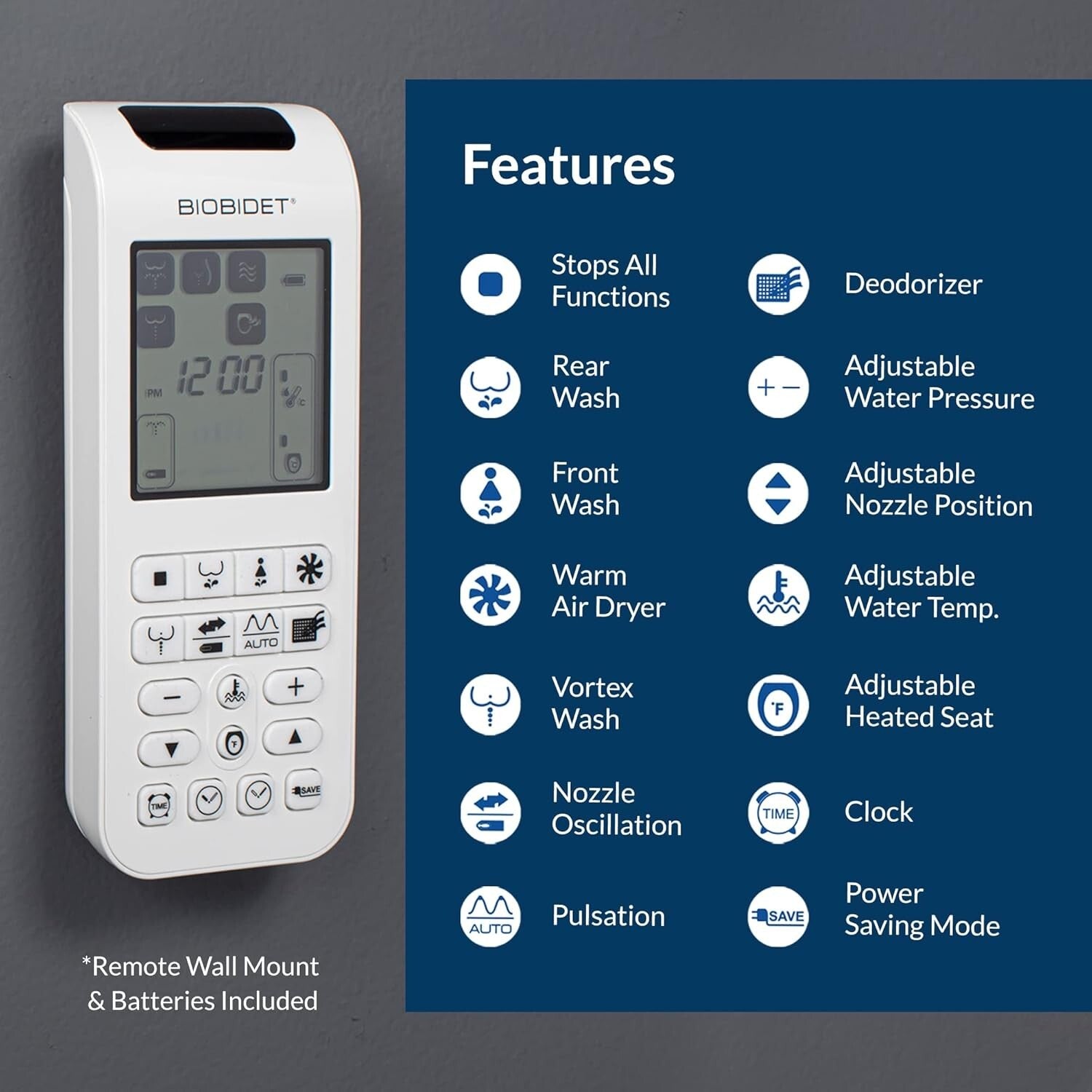 Bliss Electric Bidet Toilet Seat - Warm Water, Adjustable Dryer, Elongated White