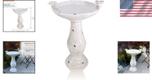 Load image into Gallery viewer, 25" Antique Ceramic Birdbath with Bird Figurines - Rustic Outdoor Décor