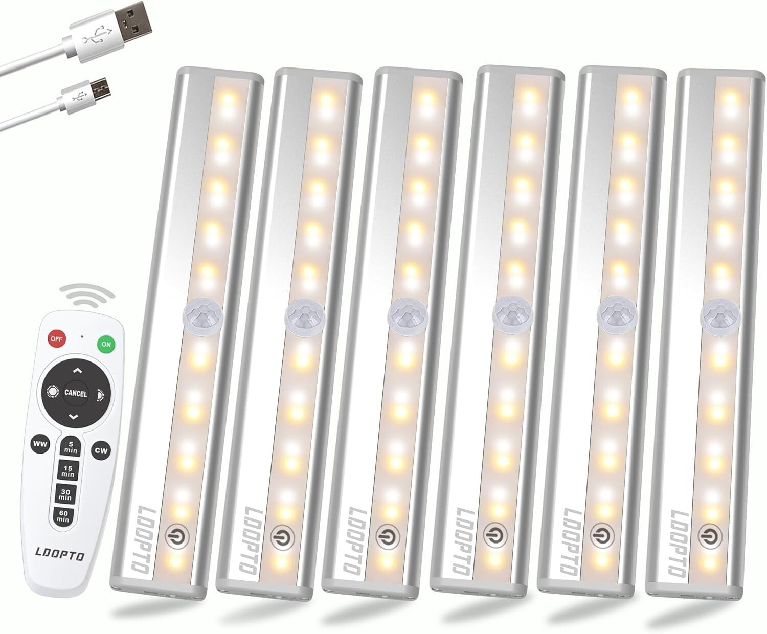 Compact 6-Pack Under Cabinet LED Lights - Remote-Controlled & USB Rechargeable