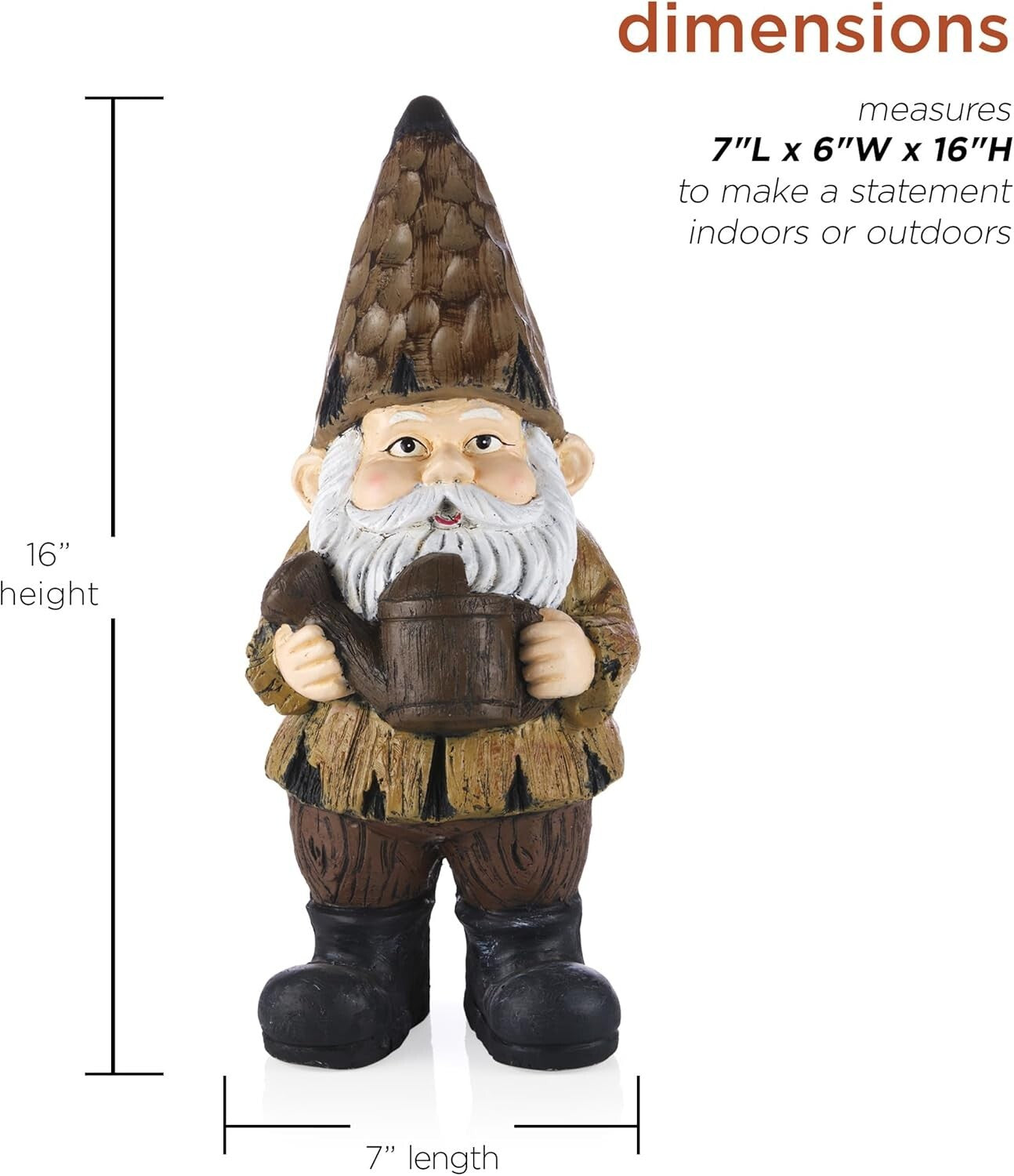 Charming 16" Indoor/Outdoor Gnome with Watering Can - Whimsical Garden Decor