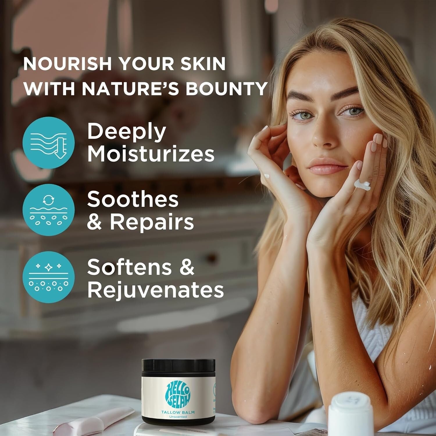 Organic Beef Tallow Balm - Unscented Moisturizer with Jojoba Oil for Vital Skin