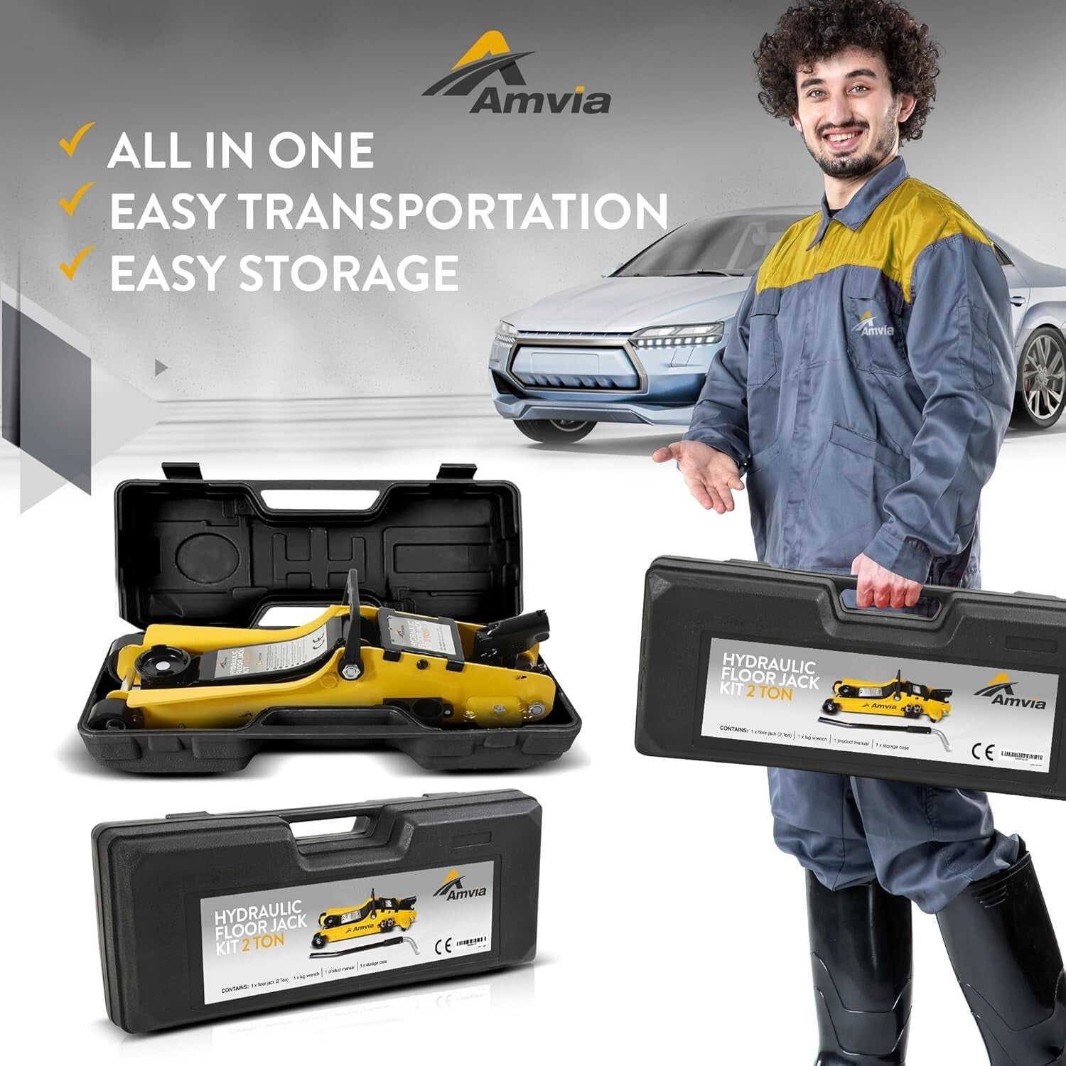 2 Ton Hydraulic Low Profile Floor Jack Kit - Portable Emergency Tire Repair