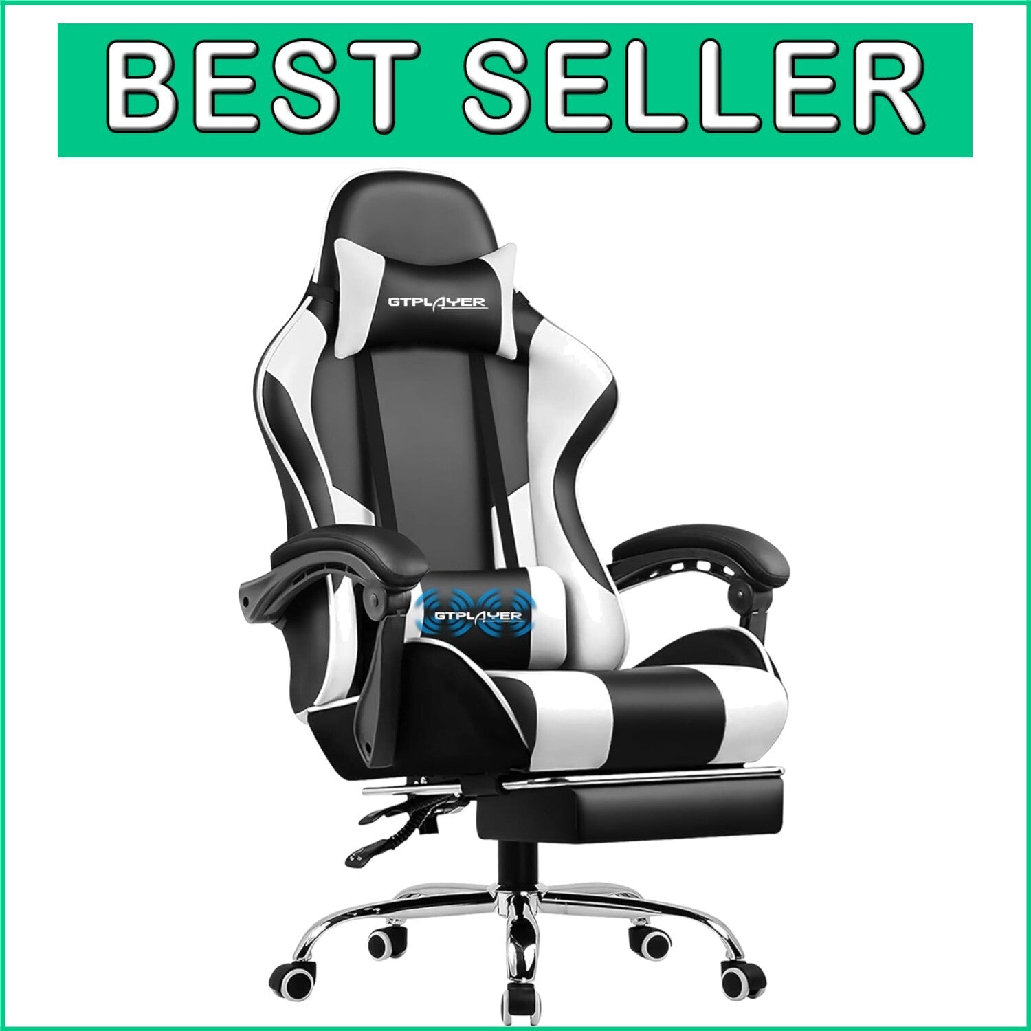 Ergonomic Gaming Chair with Footrest & Lumbar Support - Height Adjustable White
