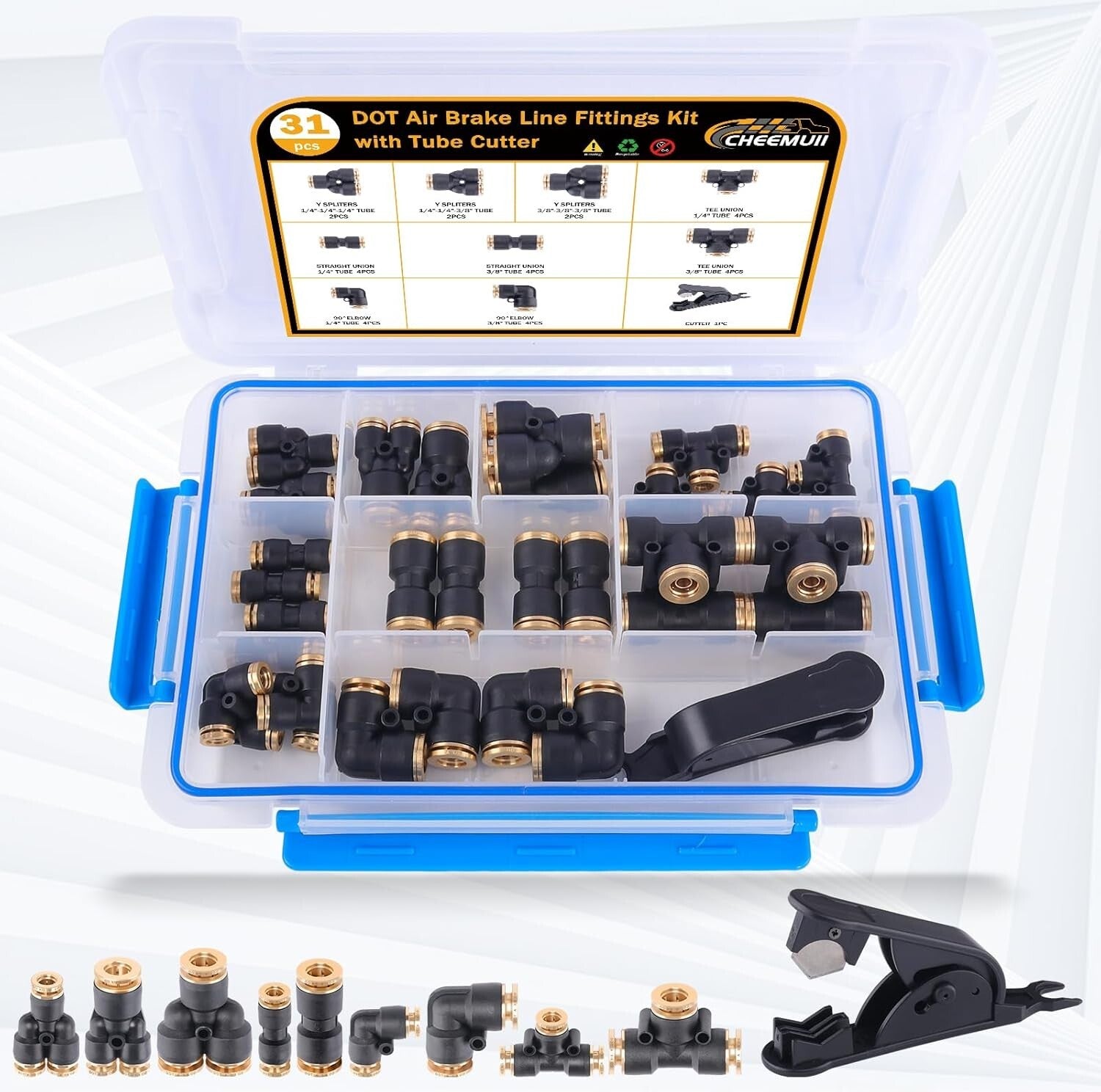Premium 31 PCS Brass Push-to-Connect Air Brake Line Fittings - Repair Kit