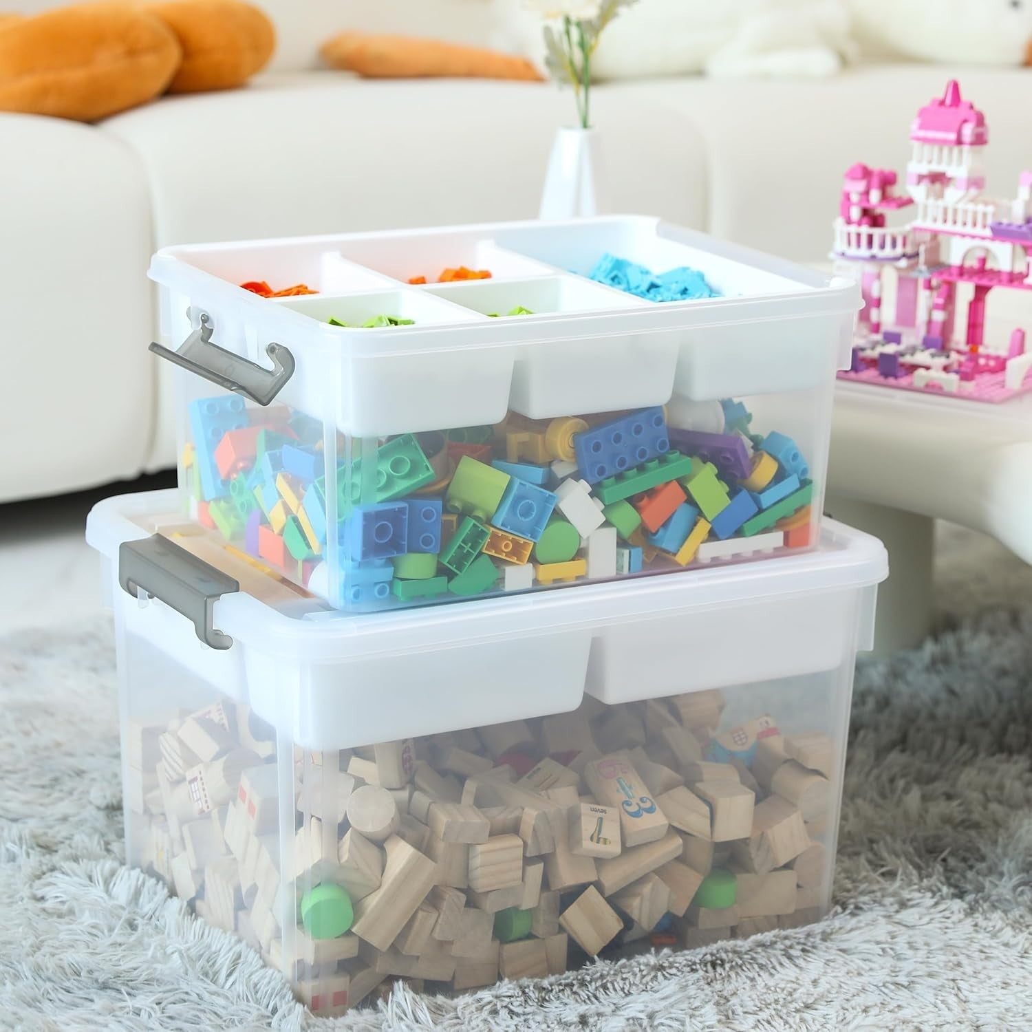 2 Pack Stackable 17 Quart Craft Storage Box with Latching Lid and Removable Tray