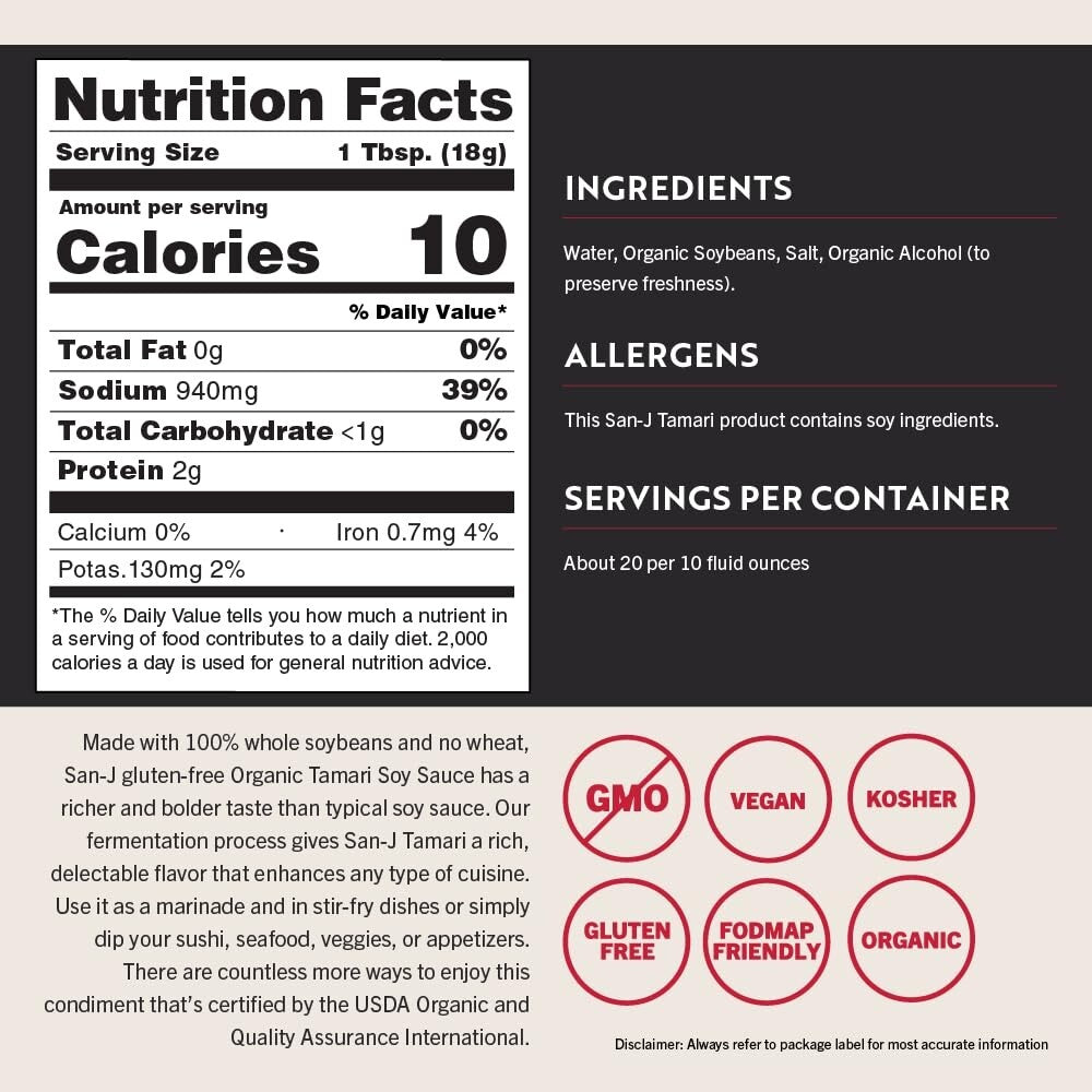 Authentic Organic Tamari Soy Sauce - 64oz Gluten-Free, Rich Flavor Profile