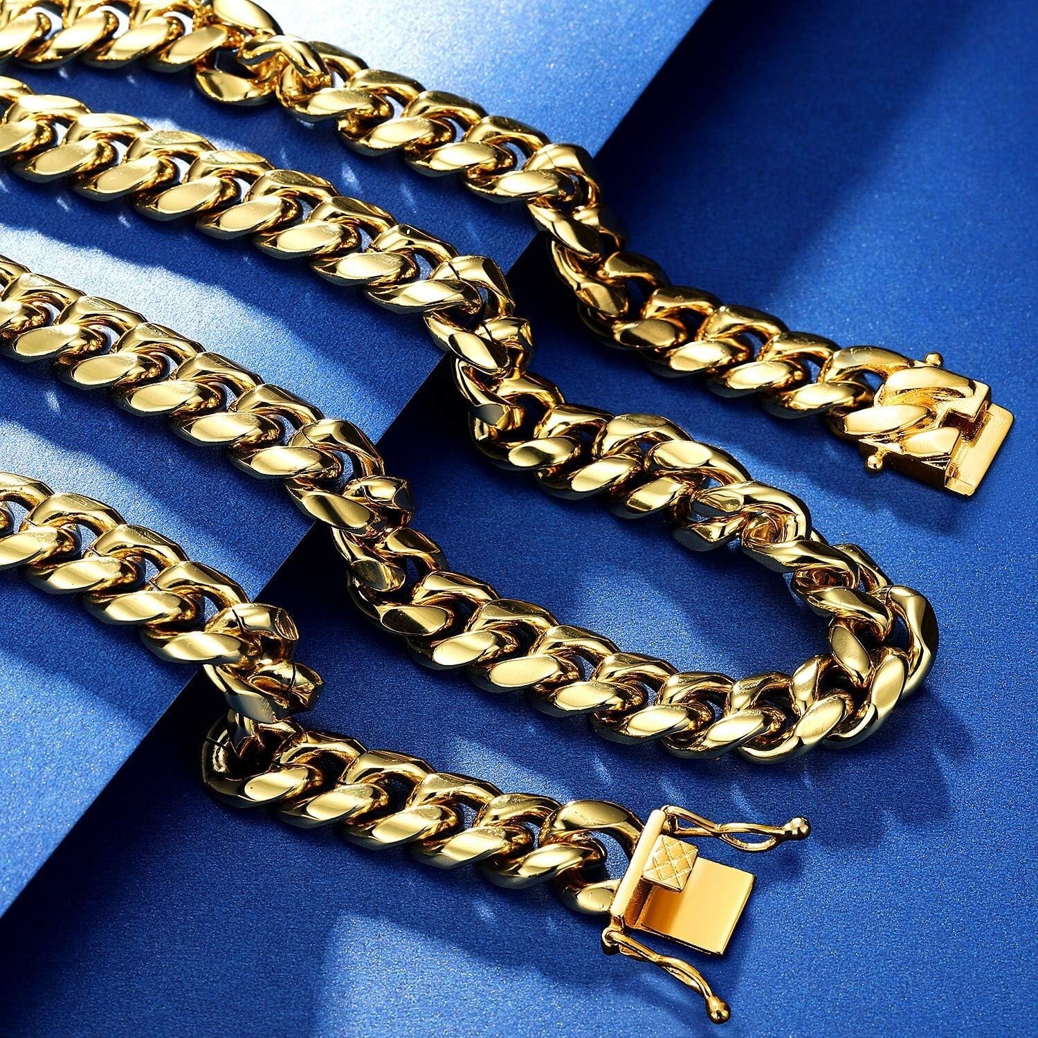 15mm Miami Cuban Link Chain Necklace - 18k Gold Stainless Steel - Stylish Unisex
