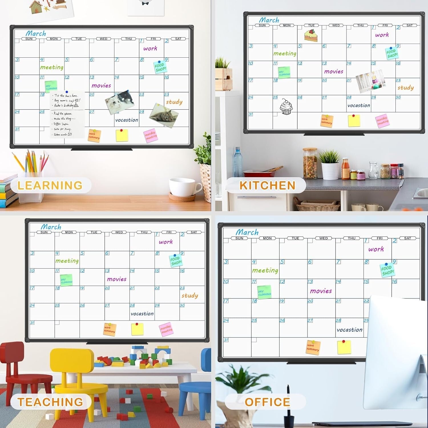 Large 48X36 Magnetic Whiteboard Calendar - Scratch-Resistant for Office & Home