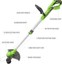 Load image into Gallery viewer, All-in-One 24V Lawn Care Combo: 12” String Trimmer and Blower with Accessories