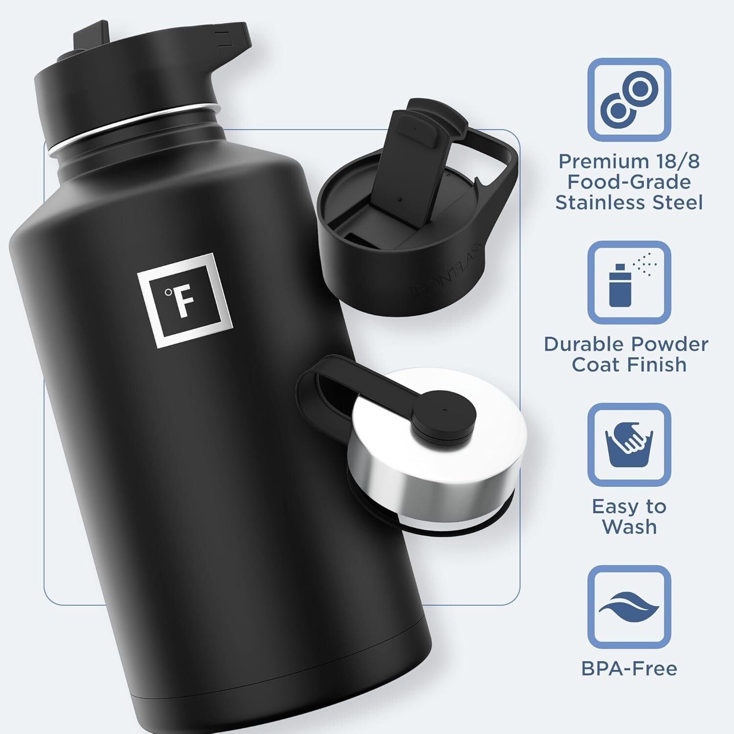 Eco-Friendly 64 oz Water Bottle with Three Lids - Perfect for Active Lifestyles