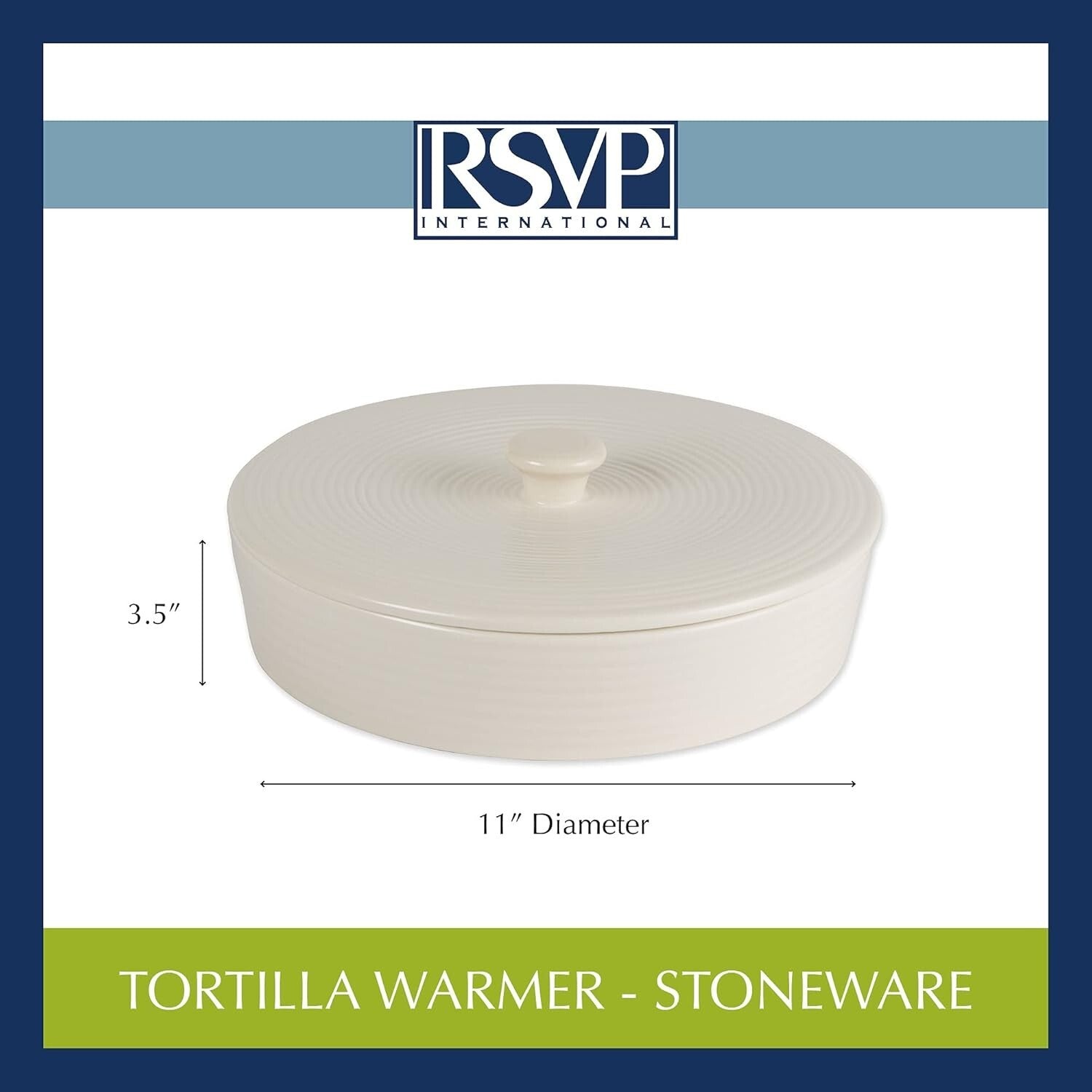 Durable 10" Round Stoneware Tortilla Warmer - Dishwasher & Microwave Safe