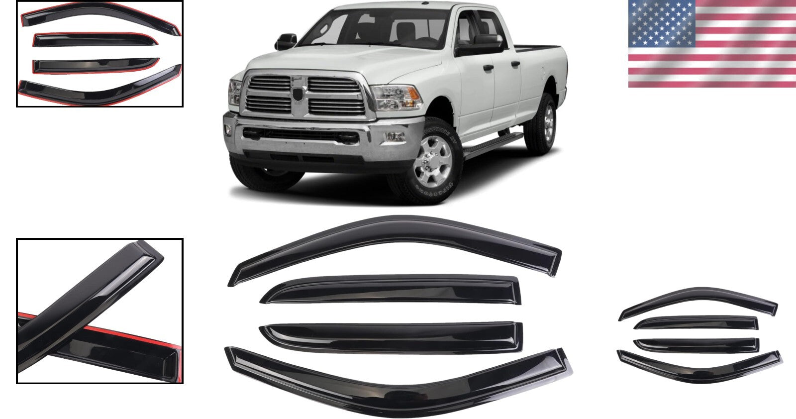 Black Acrylic Window Visors for 2009-2014 Dodge Ram 1500/2500/3500 - Set of 4