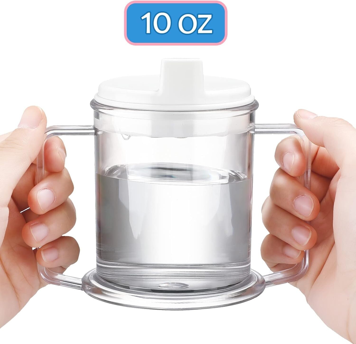 Clear 10 oz Adult Sippy Cups with 2 Handles - Spill-Resistant Drinking Mugs
