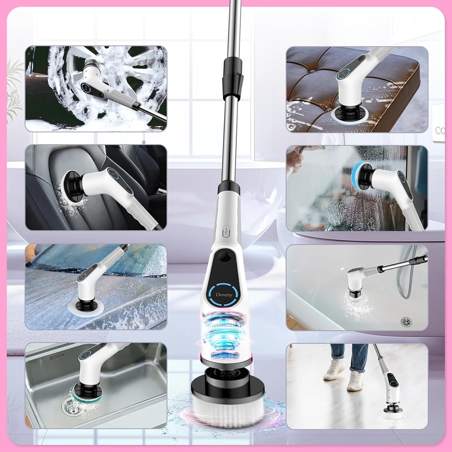 Advanced Cordless Cleaning Brush with Extendable Handle & 8 Versatile Heads