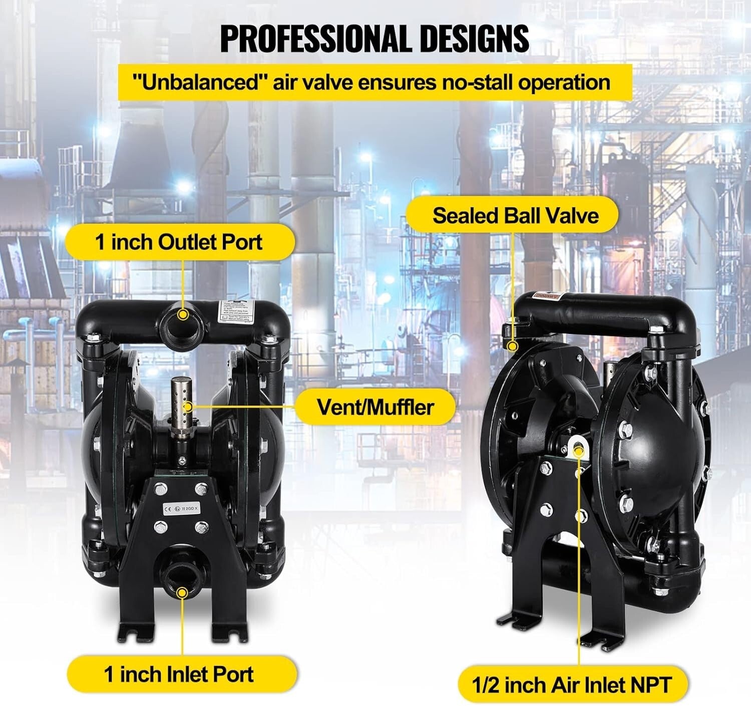 Corrosion-Proof Air Diaphragm Pump with Nitrile Design – 35 GPM Flow Rate