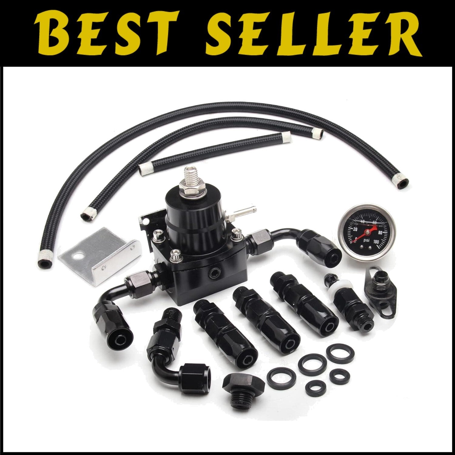 Universal 0-100 PSI EFI Fuel Pressure Regulator Kit with Adjustable Gauge