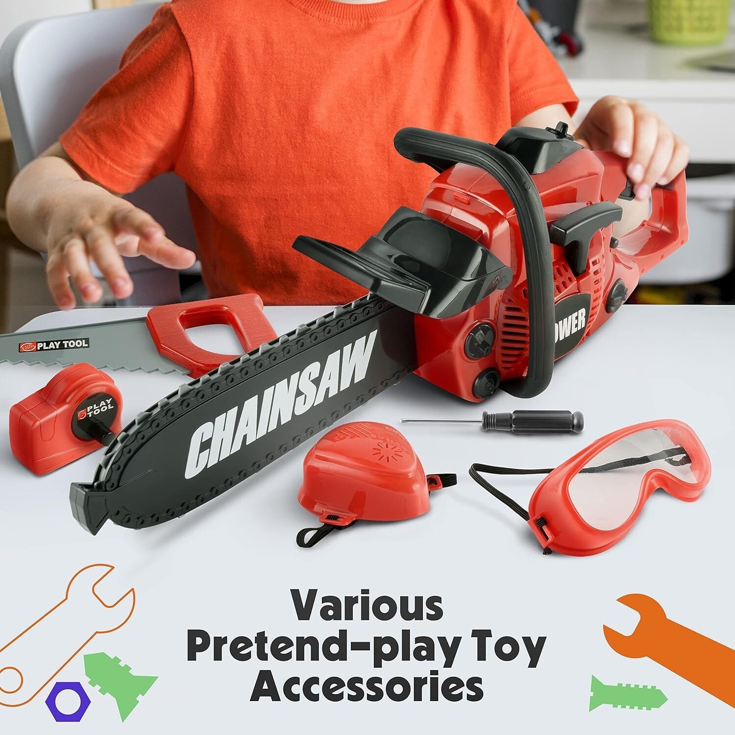 Outdoor Pretend Play Chainsaw Toy with Sound for Boys and Girls Ages 3-8