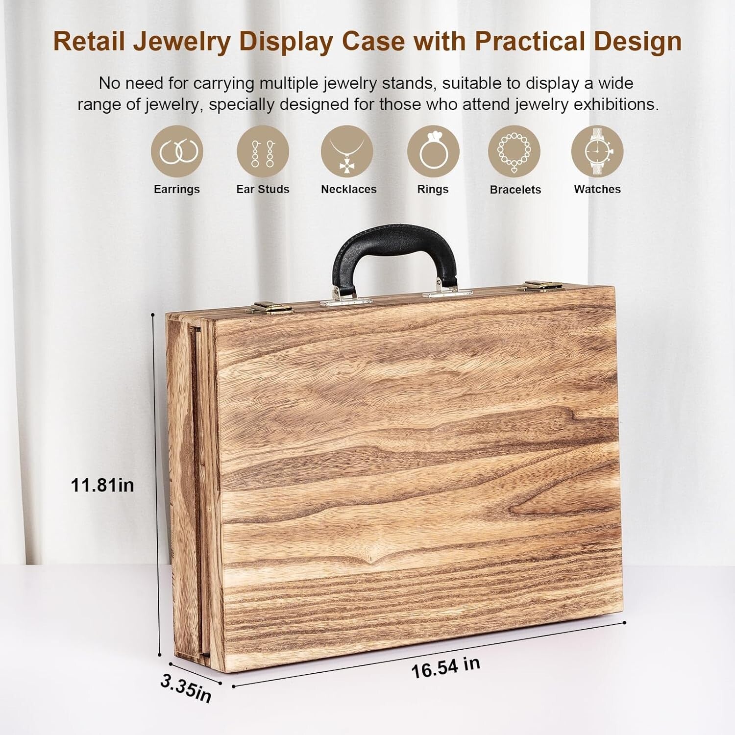 Portable Wood Jewelry Case - Elegant Display for Bracelets, Earrings, Necklaces
