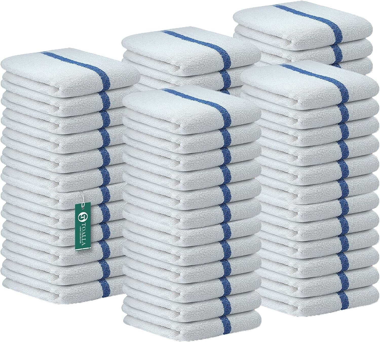 Easy Care Blue Stripe Bar Mop Towels - 60 Count, Machine Washable Cotton