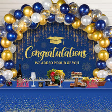 Load image into Gallery viewer, Complete Graduation Decor Bundle - Balloons, Backdrop &amp; Gold Dot Tablecloths