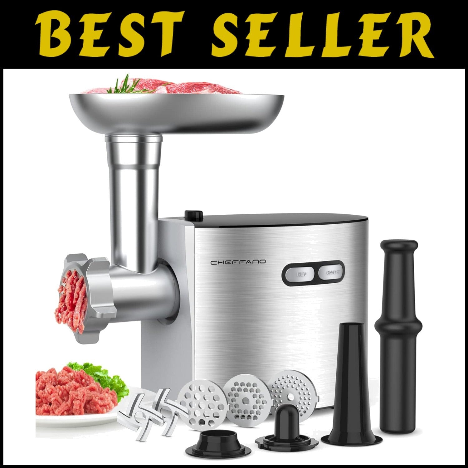 Stainless Steel Meat Grinder Machine - 180 lbs/hour Heavy-Duty with Sausage Kit