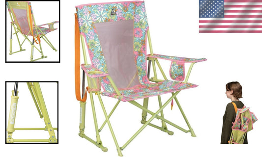 Comfort Pro Rocker - Stylish Floral Folding Chair with Drink Holder for Outdoors