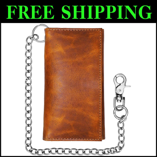Classic Men's Biker Wallet with RFID Blocking & Chain - Timeless Craftsmanship