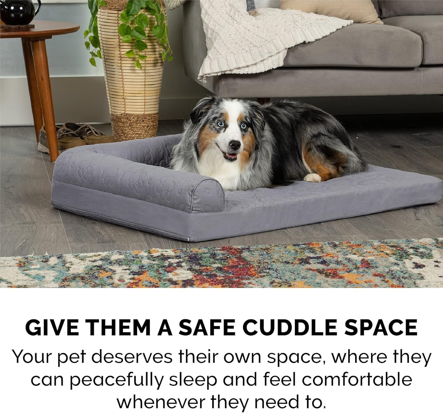 Pinsonic Quilted L-Shaped Dog Bed for Large Breeds - Jumbo Size, Cozy Comfort