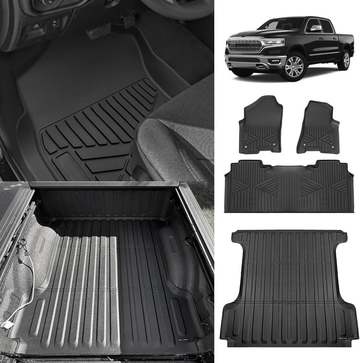 All-Weather TPE Truck Bed Mat & Full Set for 2019-2025 RAM 1500 Accessories