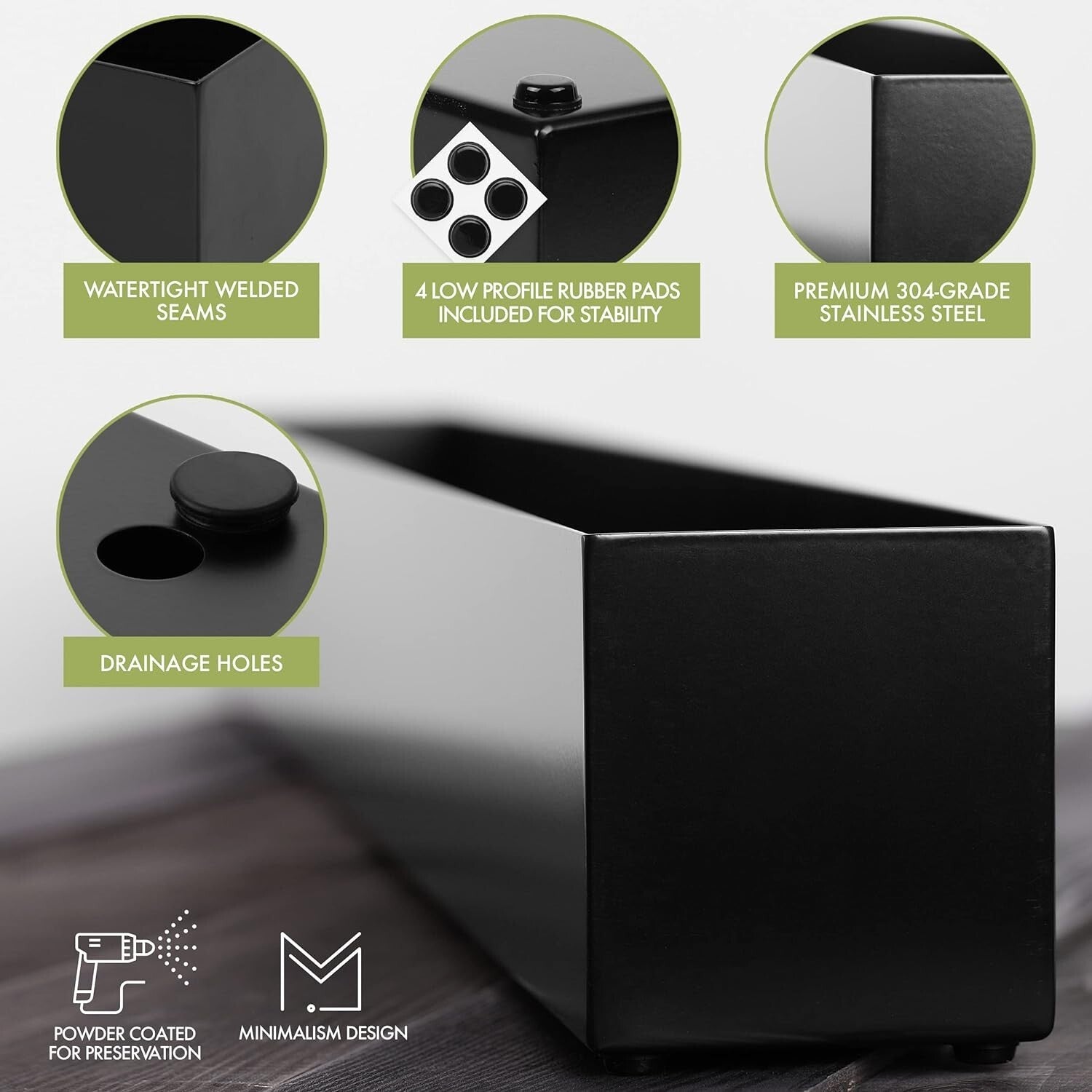 Durable 32" Rectangular Stainless Steel Planter - Versatile Indoor Decor