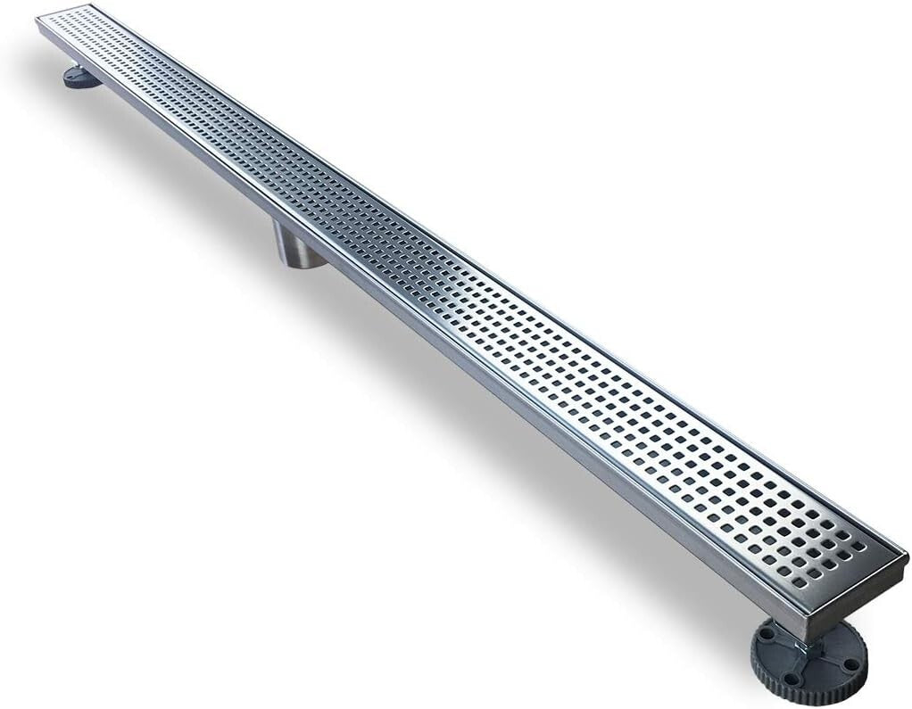 Elegant Brushed Stainless Steel Shower Drain - 48'' Linear with Adjustable Feet