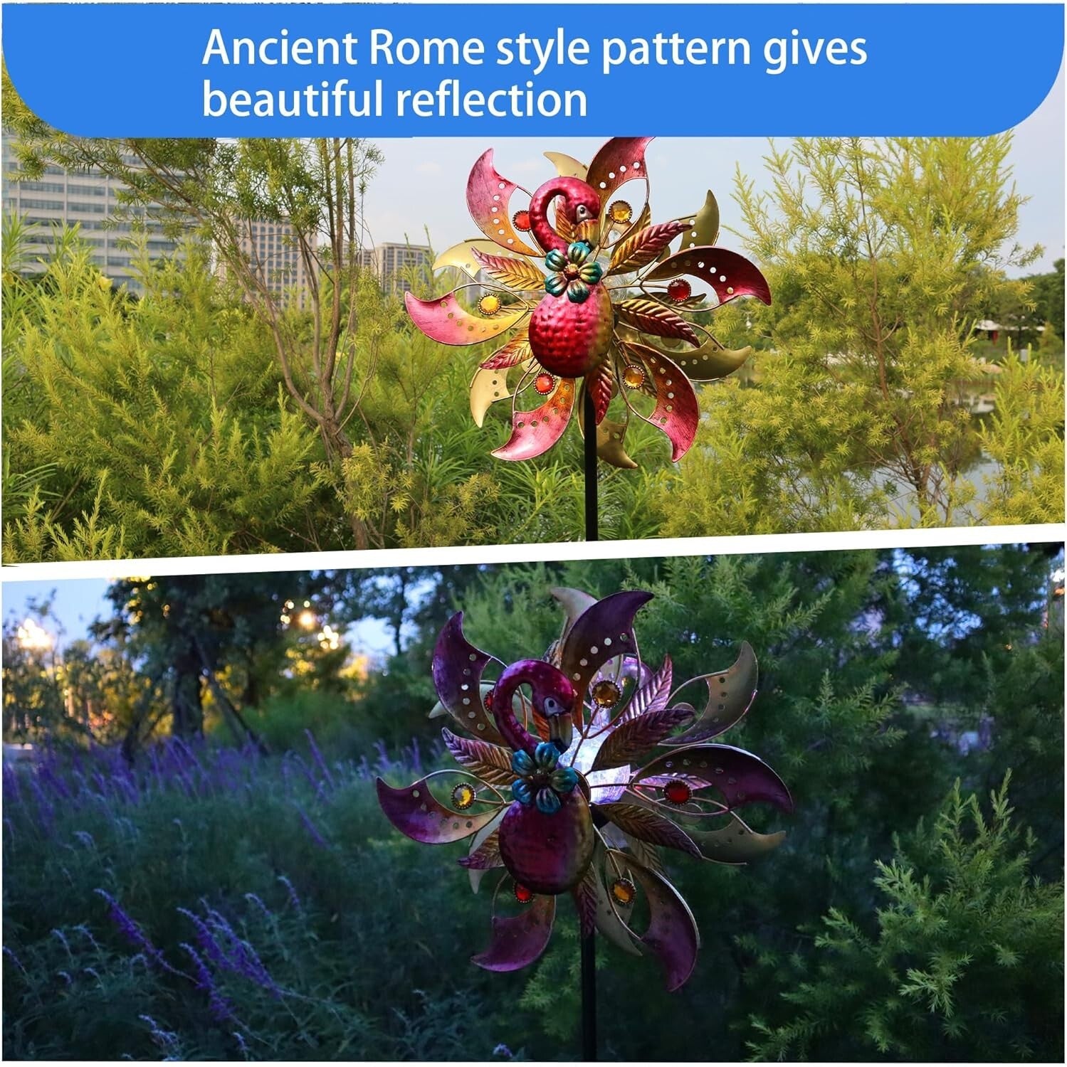 Durable Flamingo Solar Wind Sculpture - 62.5 Inches of Whimsical Garden Charm