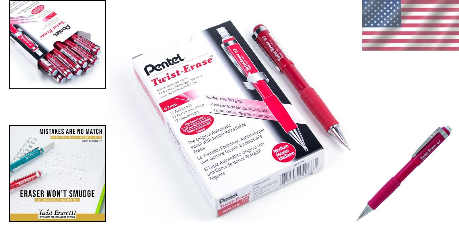 Comfortable 0.7mm Twist-Up Eraser Mechanical Pencil - Pack of 12 Red Barrels