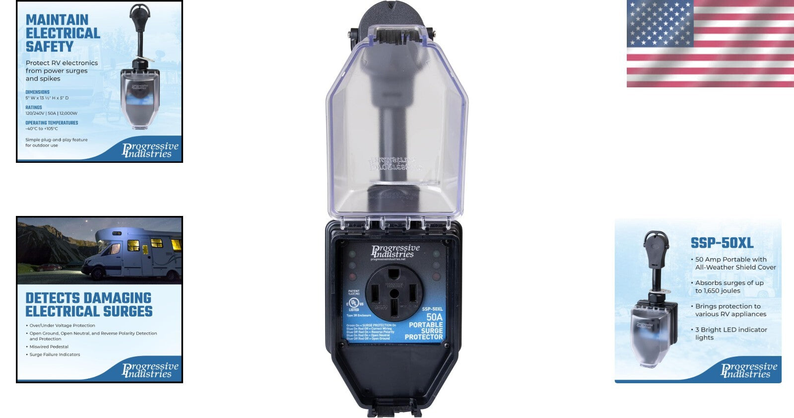 50 Amp Weatherproof RV Surge Protector - Absorbs Surges & Protects Electronics