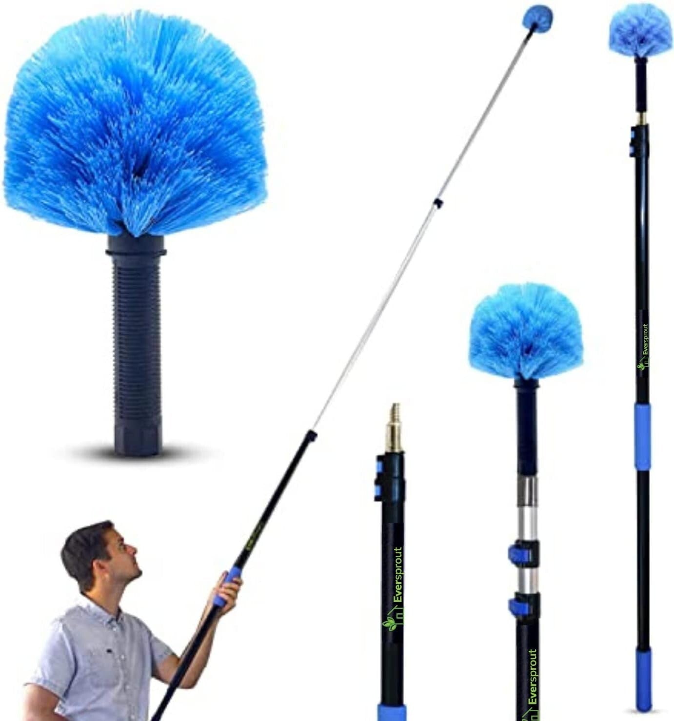 Durable Cobweb Duster with 12ft Extension Pole for Easy High Ceiling Cleaning