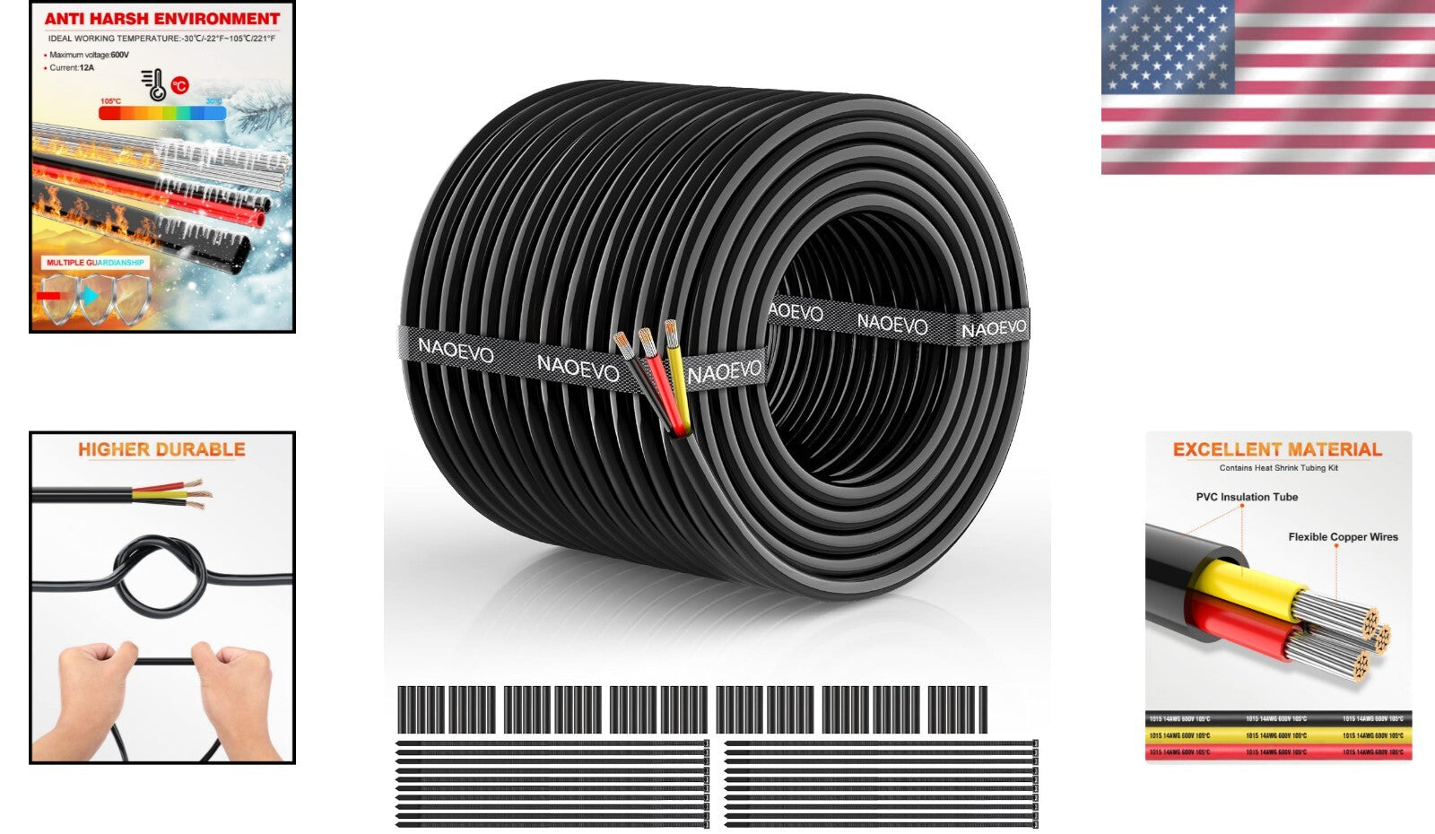 14 AWG Stranded Electrical Wire - 100FT Tinned Copper PVC Cord for Versatile Use