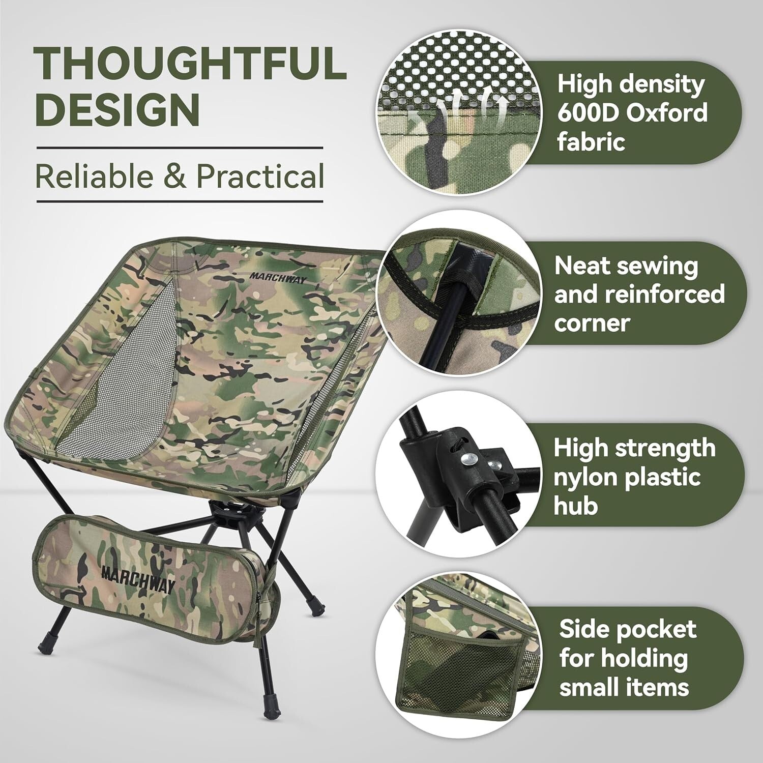 330 lbs Capacity Lightweight Folding Chair for Camping, Fishing & Outdoor Events