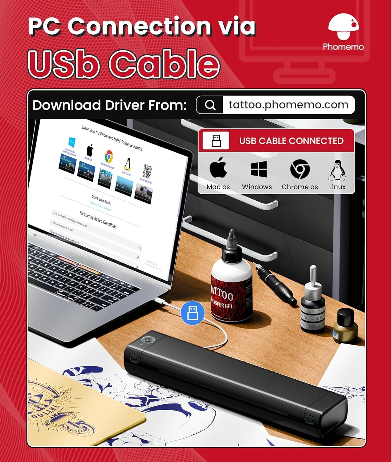 Bluetooth Wireless Tattoo Stencil Printer - Portable & Inkless Printing Machine