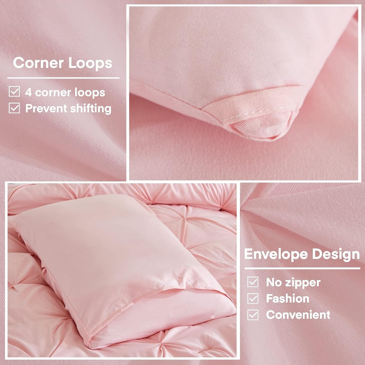 3-Piece Lightweight Pink Comforter Set - Elegant All-Season Bedding for Girls