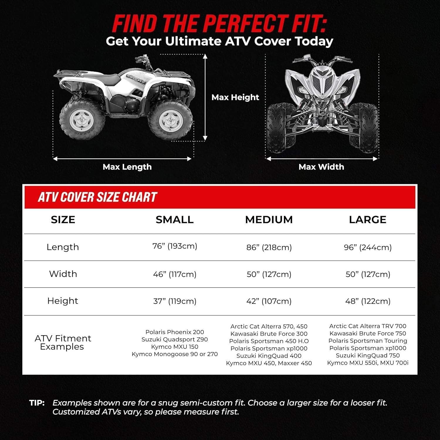 Heavy-Duty Waterproof ATV Cover with Reflective Strips - 95" Long - Badass Black