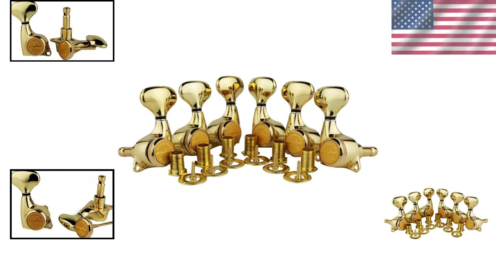 Golden Guitar Locking Tuners 3L + 3R - Precision Tuning Key Pegs for All Styles