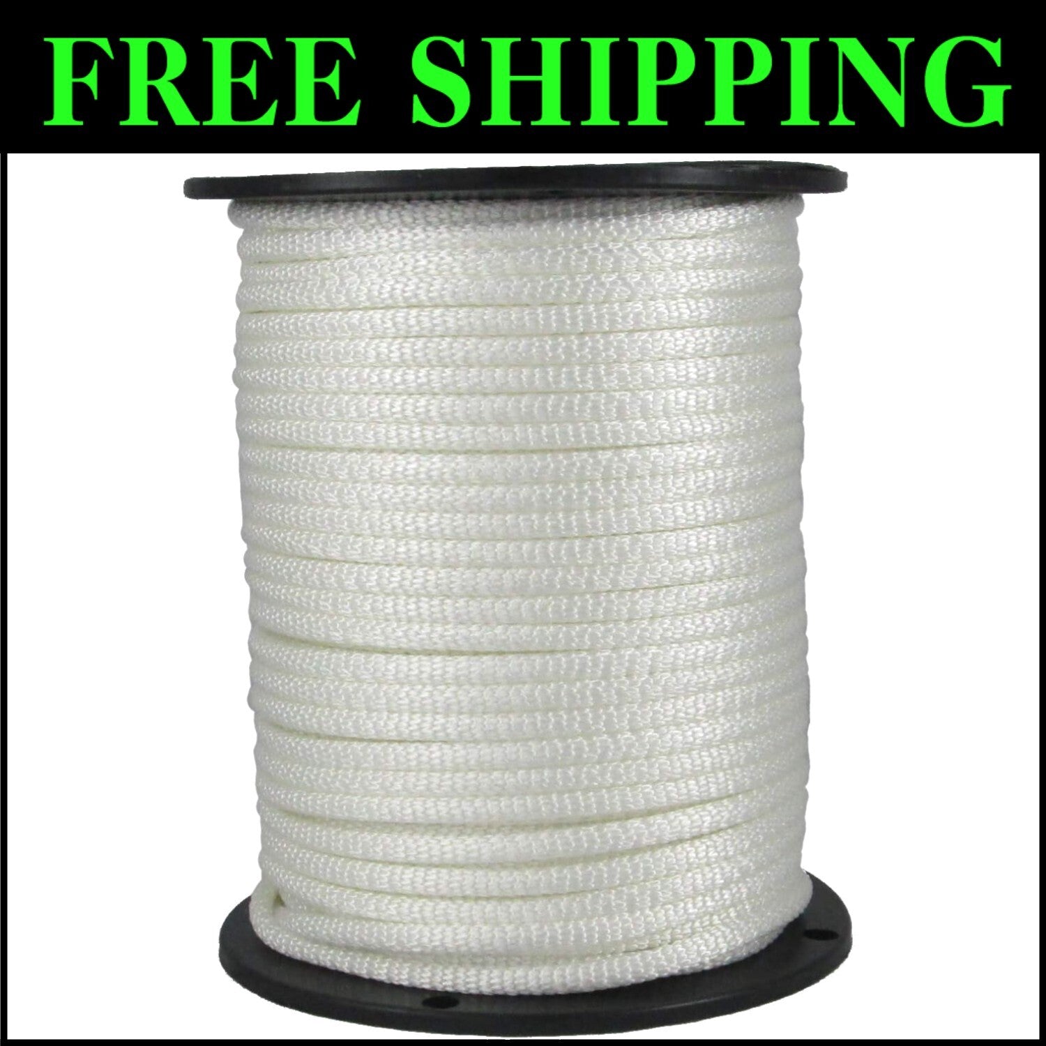 500ft Heavy-Duty White Polyester Rope - 1/4" Low Stretch, High UV Resistance