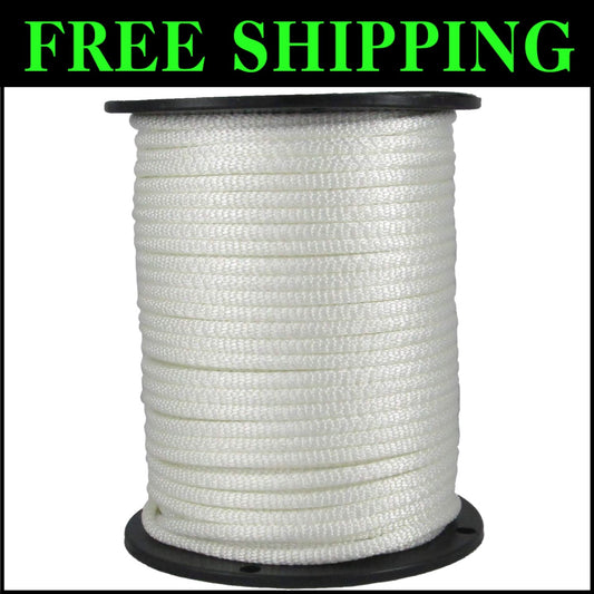 500ft Heavy-Duty White Polyester Rope - 1/4" Low Stretch, High UV Resistance